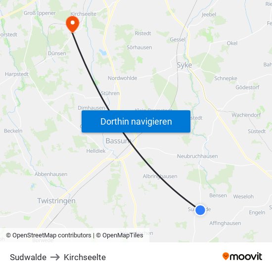 Sudwalde to Kirchseelte map
