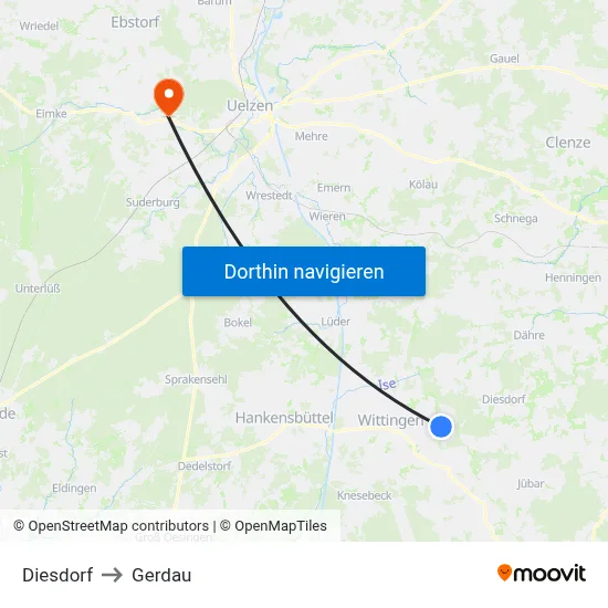 Diesdorf to Gerdau map