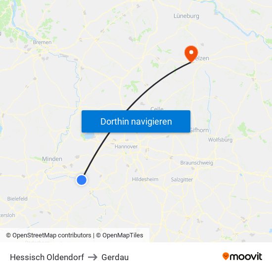 Hessisch Oldendorf to Gerdau map