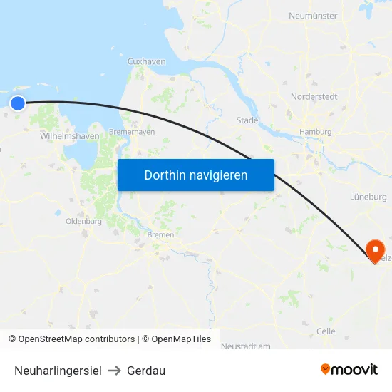 Neuharlingersiel to Gerdau map