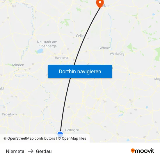 Niemetal to Gerdau map