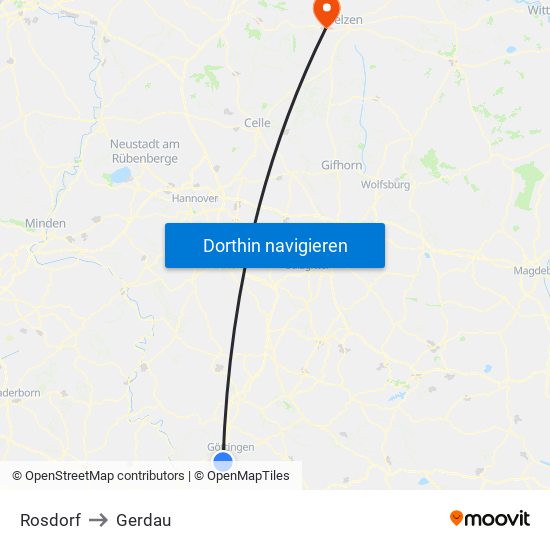 Rosdorf to Gerdau map