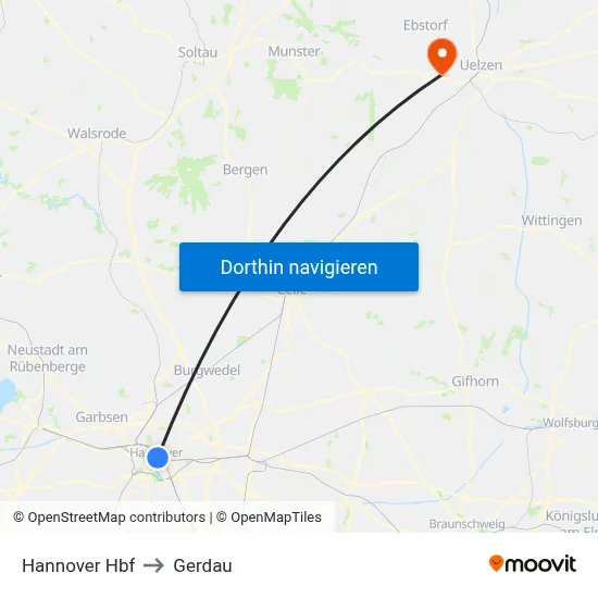 Hannover Hbf to Gerdau map