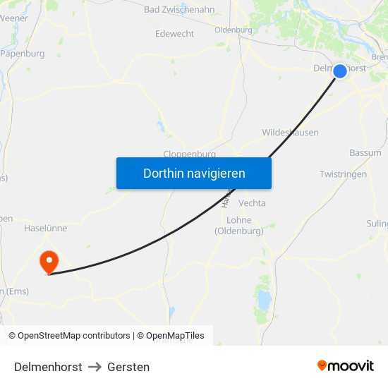 Delmenhorst to Gersten map