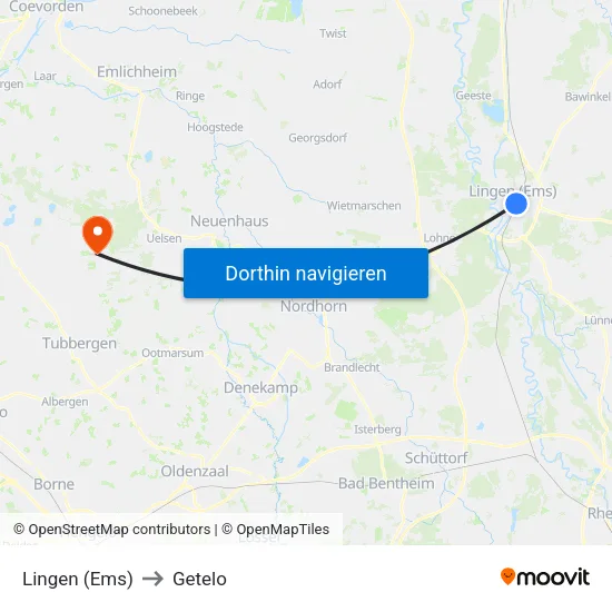 Lingen (Ems) to Getelo map