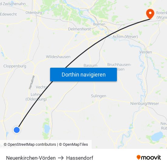 Neuenkirchen-Vörden to Hassendorf map