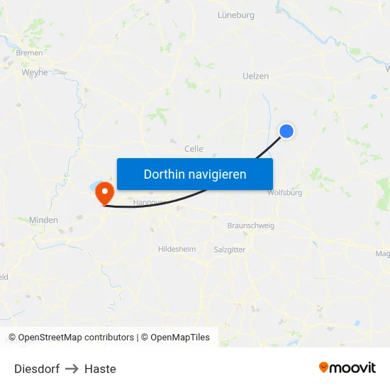 Diesdorf to Haste map
