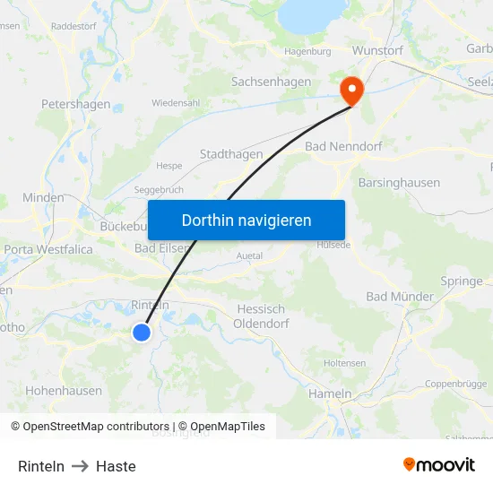 Rinteln to Haste map