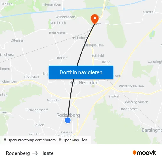 Rodenberg to Haste map