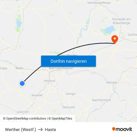 Werther (Westf.) to Haste map