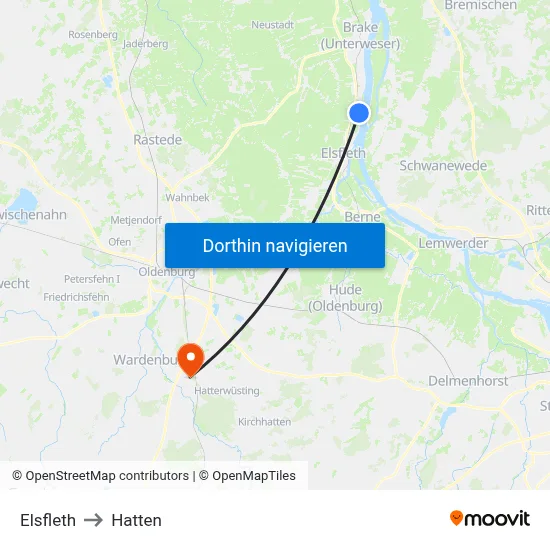 Elsfleth to Hatten map