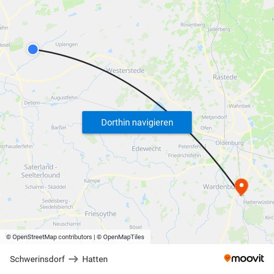 Schwerinsdorf to Hatten map