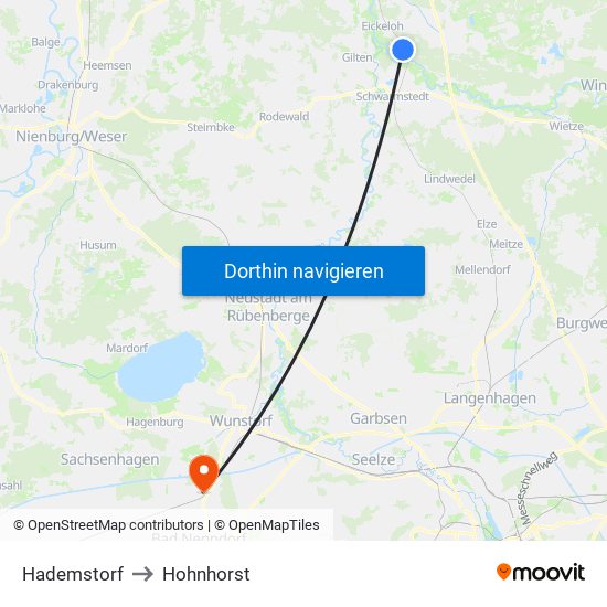 Hademstorf to Hohnhorst map