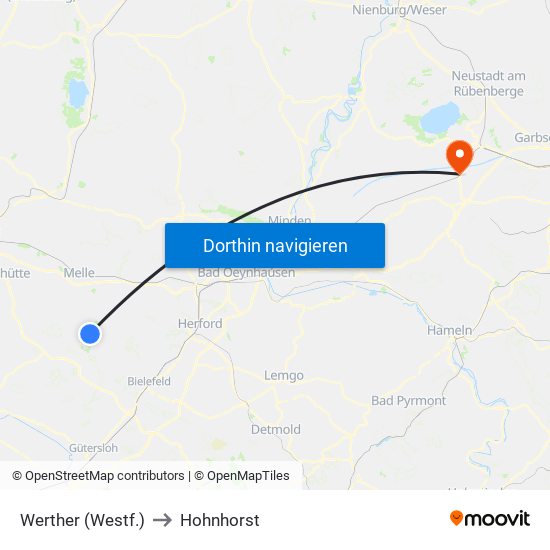 Werther (Westf.) to Hohnhorst map