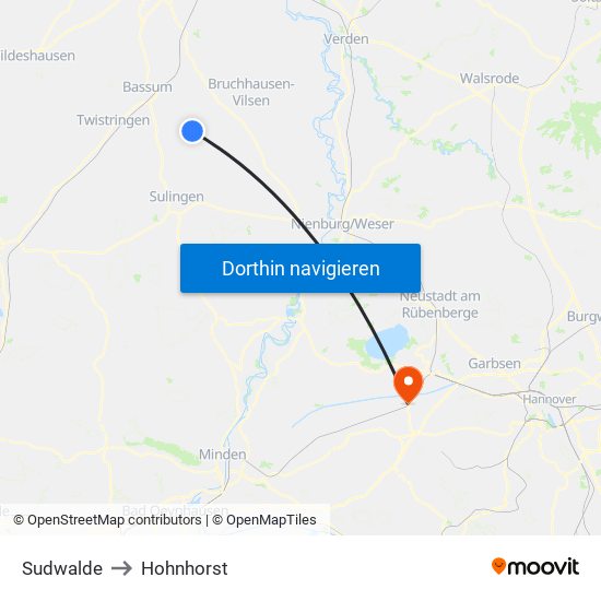 Sudwalde to Hohnhorst map