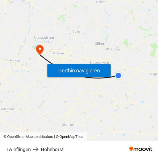 Twieflingen to Hohnhorst map