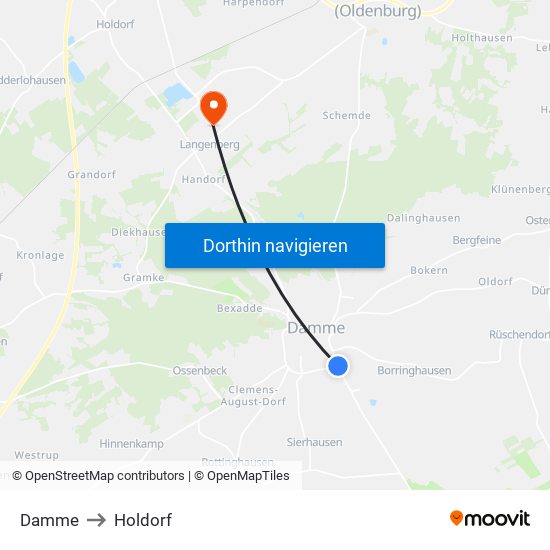 Damme to Holdorf map