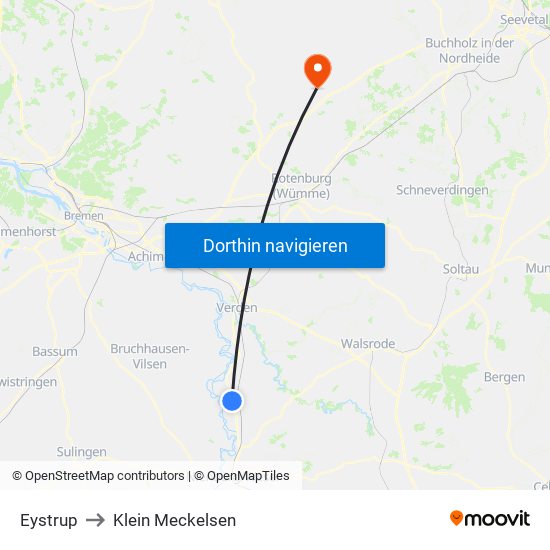 Eystrup to Klein Meckelsen map