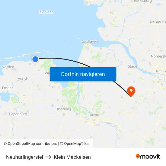 Neuharlingersiel to Klein Meckelsen map