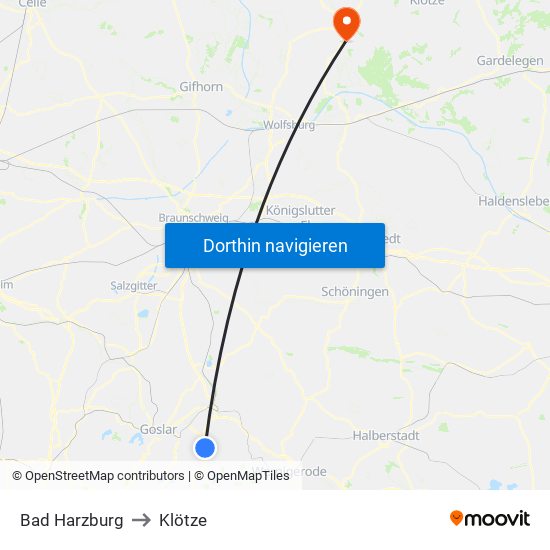Bad Harzburg to Klötze map