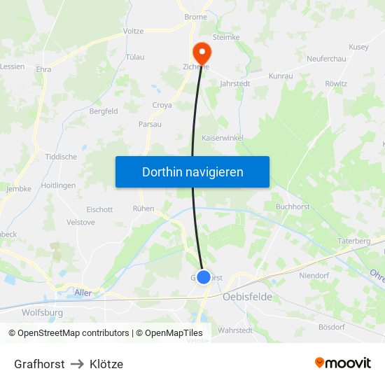 Grafhorst to Klötze map