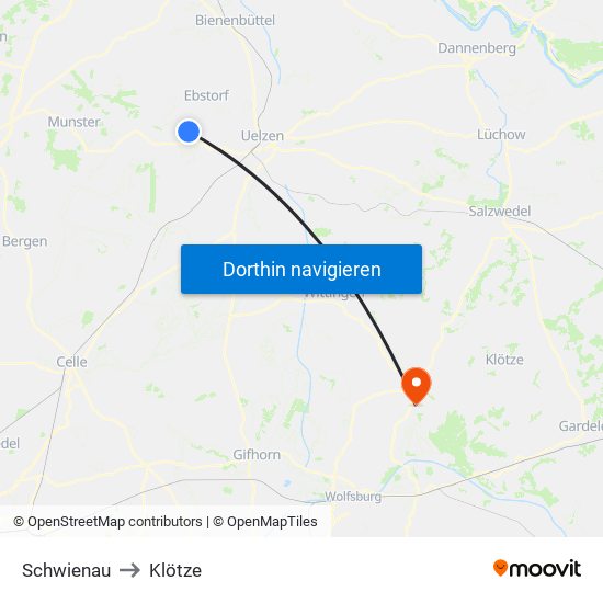 Schwienau to Klötze map