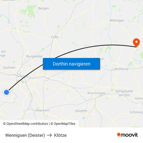 Wennigsen (Deister) to Klötze map