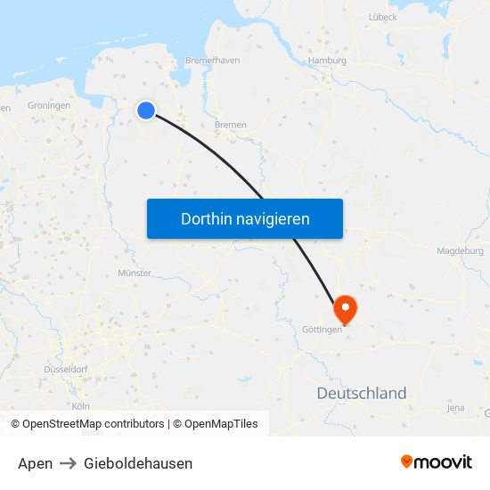 Apen to Gieboldehausen map