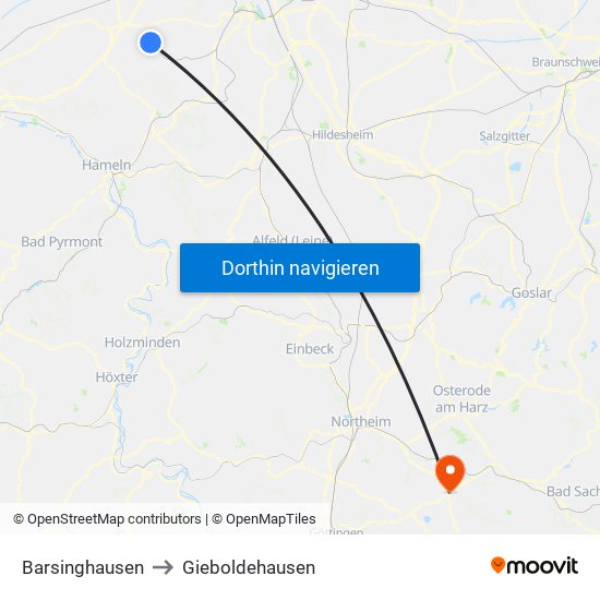 Barsinghausen to Gieboldehausen map