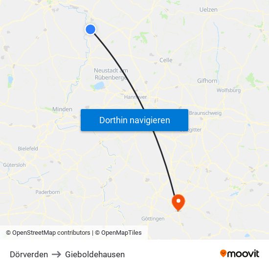 Dörverden to Gieboldehausen map