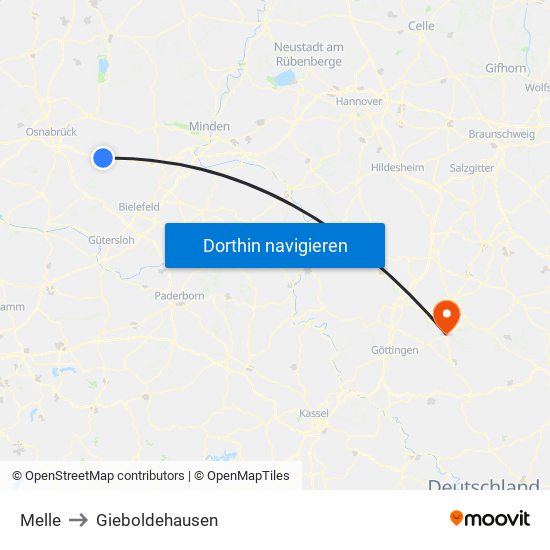 Melle to Gieboldehausen map