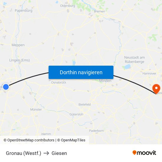 Gronau (Westf.) to Giesen map