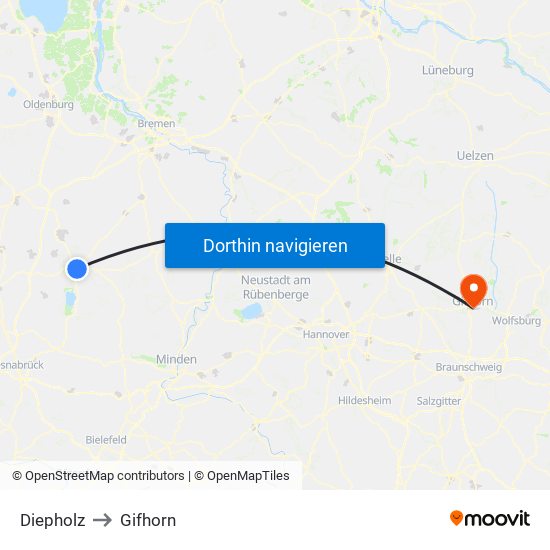 Diepholz to Gifhorn map