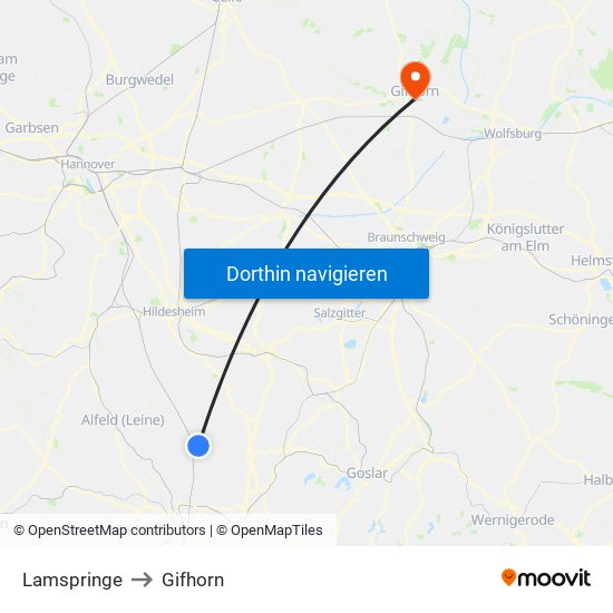 Lamspringe to Gifhorn map