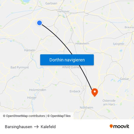 Barsinghausen to Kalefeld map