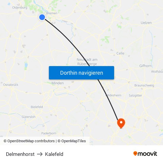 Delmenhorst to Kalefeld map