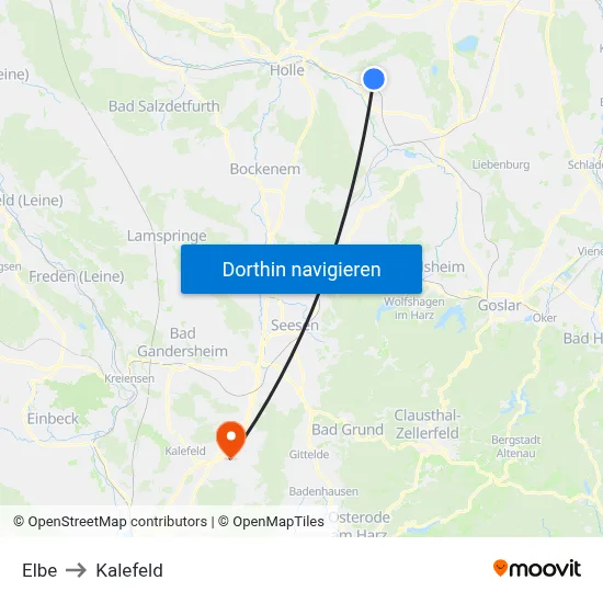 Elbe to Kalefeld map