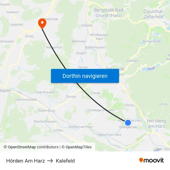 Hörden Am Harz to Kalefeld map