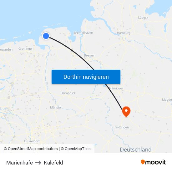 Marienhafe to Kalefeld map