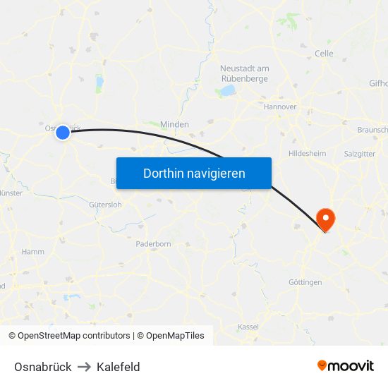 Osnabrück to Kalefeld map