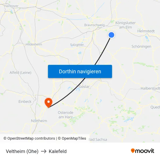 Veltheim (Ohe) to Kalefeld map
