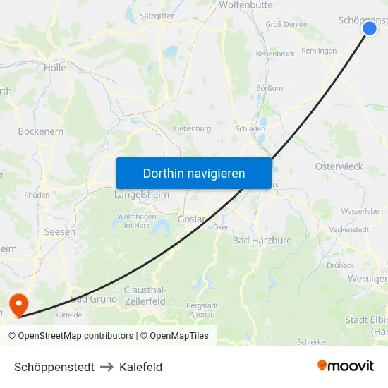 Schöppenstedt to Kalefeld map
