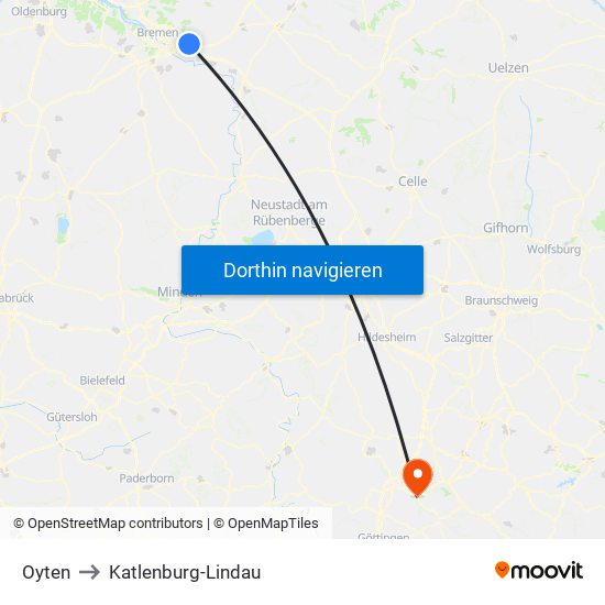 Oyten to Katlenburg-Lindau map