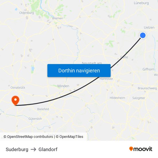 Suderburg to Glandorf map