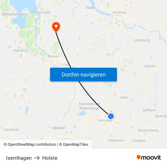 Isernhagen to Holste map