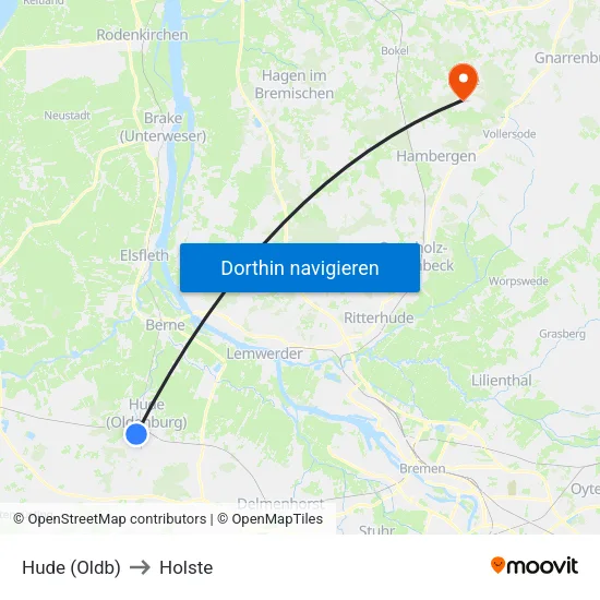 Hude (Oldb) to Holste map