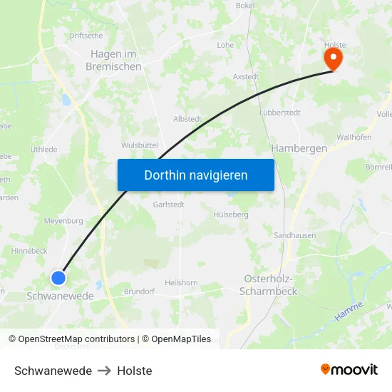 Schwanewede to Holste map