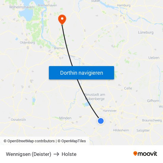 Wennigsen (Deister) to Holste map