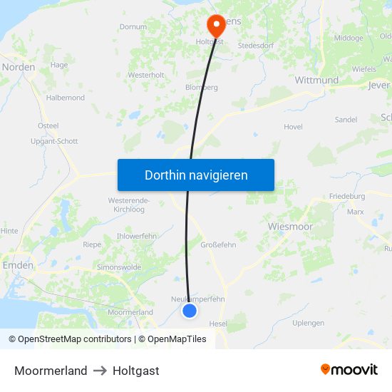 Moormerland to Holtgast map