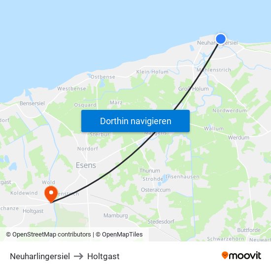 Neuharlingersiel to Holtgast map